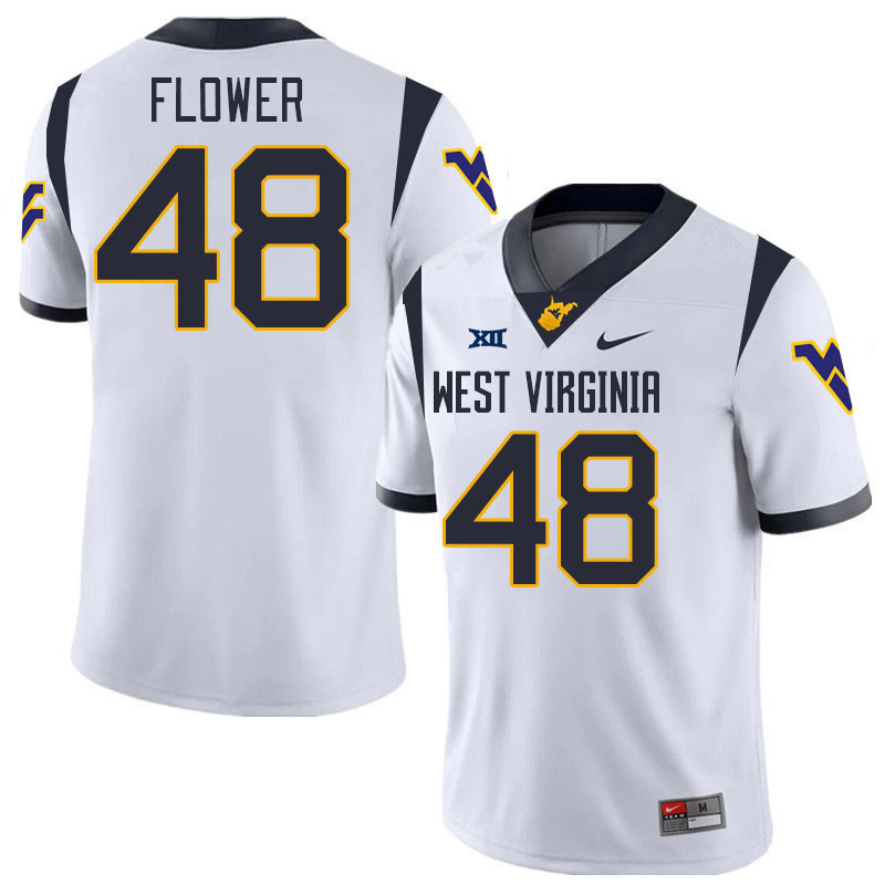 #48 Nate Flower West Virginia Mountaineers College 2024 New Uniforms Football Jerseys Stitched Sale-White